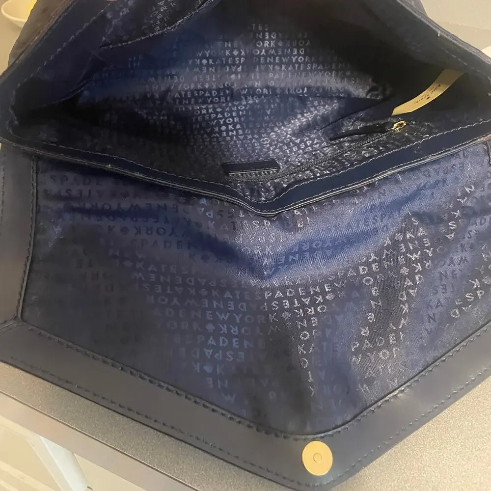 Kate Spade NEW Ostrich Embossed Leather Leena Bag French Navy Shoulder Purse NWT